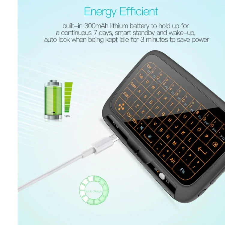 H18+ 2,4-GHz-Mini-Funktastatur mit Touchpad und 3-stufig einstellbarer Hintergrundbeleuchtung (Schwarz), H18+ Tastatur mit Hintergrundbeleuchtung