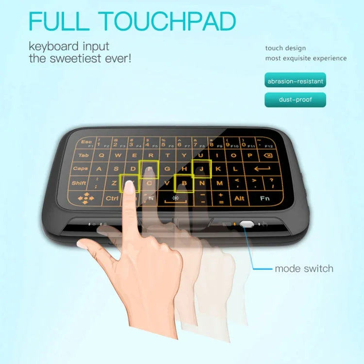 H18+ 2,4-GHz-Mini-Funktastatur mit Touchpad und 3-stufig einstellbarer Hintergrundbeleuchtung (Schwarz), H18+ Tastatur mit Hintergrundbeleuchtung
