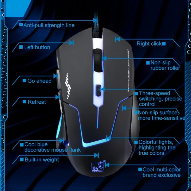 Chasing Leopard T7 USB 6-Tasten 2400 DPI Dreistufig einstellbare Hintergrundbeleuchtung Kabelgebundene optische Gaming-Maus Integriertes Gegengewicht, Länge: 1,8 m, T7