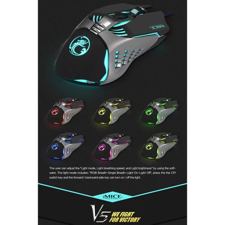 iMICE V5 USB 7-Tasten 4000 DPI Kabelgebundene optische Gaming-Maus mit farbiger Hintergrundbeleuchtung für Computer, PC und Laptop, V5 (Weiß)