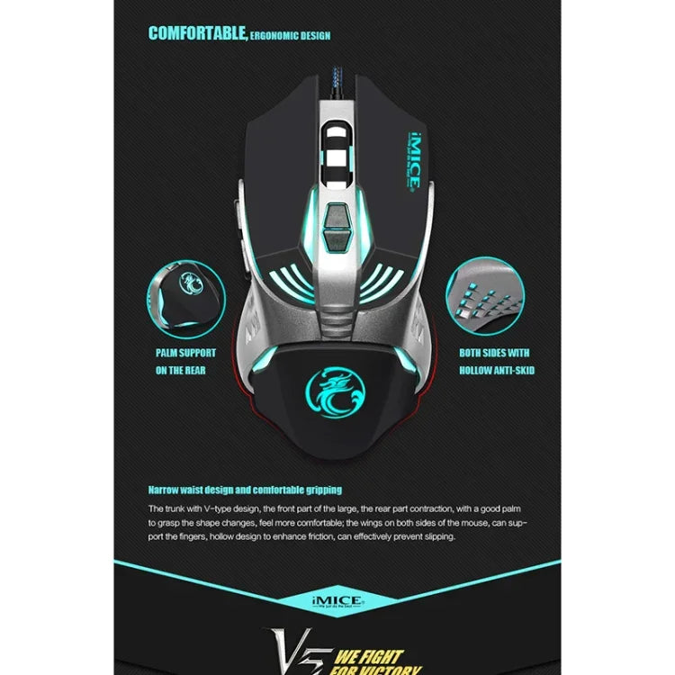 iMICE V5 USB 7-Tasten 4000 DPI Kabelgebundene optische Gaming-Maus mit farbiger Hintergrundbeleuchtung für Computer, PC und Laptop, V5 (Weiß)