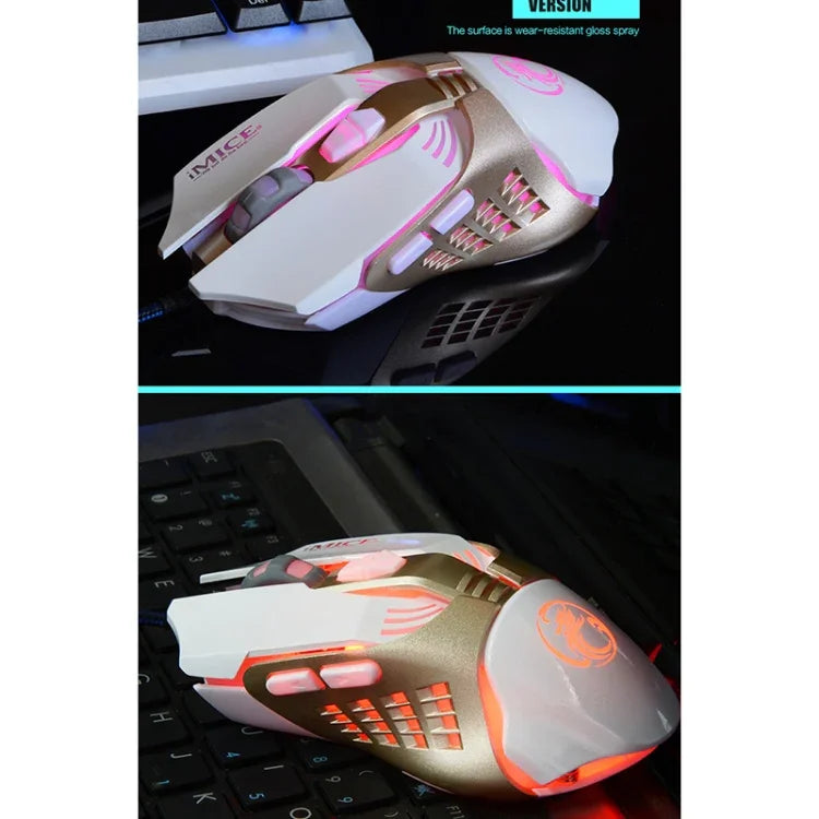iMICE V5 USB 7-Tasten 4000 DPI Kabelgebundene optische Gaming-Maus mit farbiger Hintergrundbeleuchtung für Computer, PC und Laptop, V5 (Weiß)