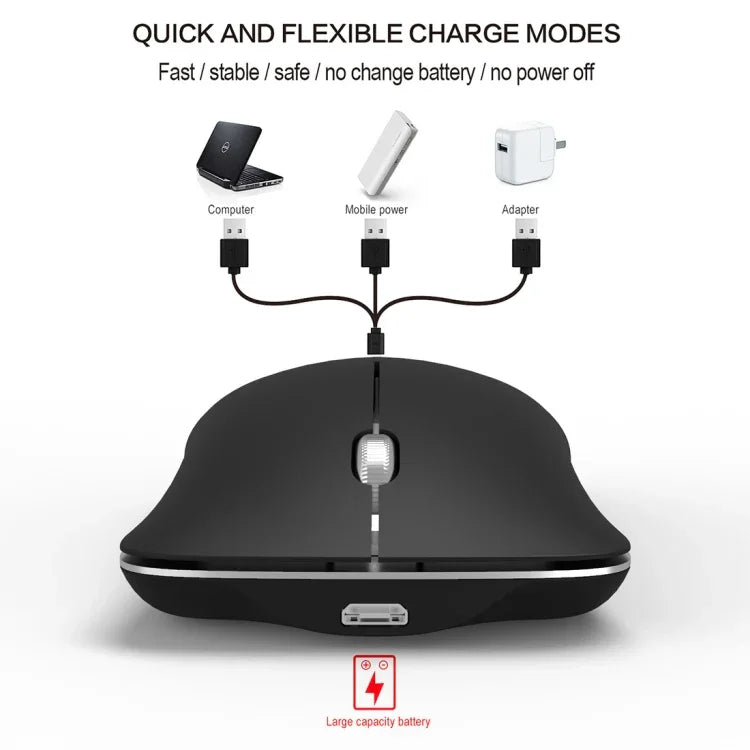 HXSJ T23 Bluetooth 5.0 + Bluetooth 3.0 + 2,4 GHz Funkmaus mit drei Modi, 4 Tasten, 1600 DPI einstellbar, ergonomisch, optisch, Schwarz