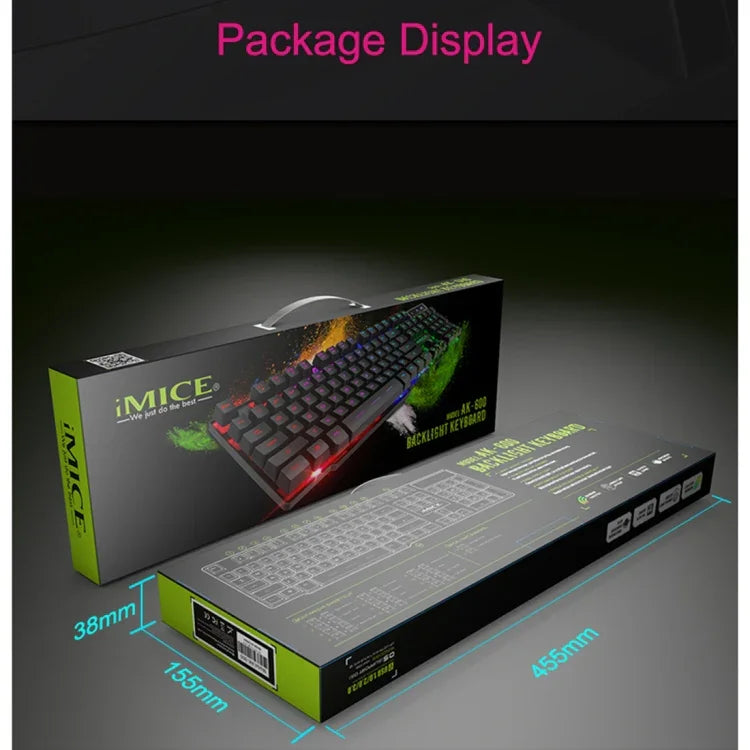 iMICE AK-600 Kabelgebundene USB-Gaming-Tastatur mit schwebenden Tastenkappen und Hintergrundbeleuchtung (Schwarz)