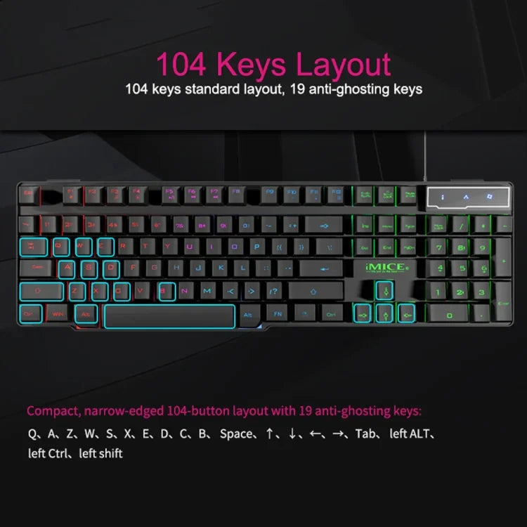 iMICE AK-600 Kabelgebundene USB-Gaming-Tastatur mit schwebenden Tastenkappen und Hintergrundbeleuchtung (Schwarz)