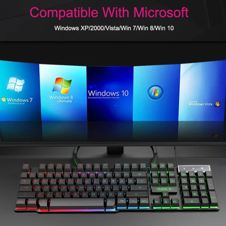 iMICE AK-600 Kabelgebundene USB-Gaming-Tastatur mit schwebenden Tastenkappen und Hintergrundbeleuchtung (Schwarz)