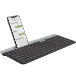 Logitech K580 Dual-Modus: Dünne und leichte kabellose Multi-Geräte-Tastatur mit Handyhalterung