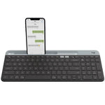 Logitech K580 Dual-Modus: Dünne und leichte kabellose Multi-Geräte-Tastatur mit Handyhalterung