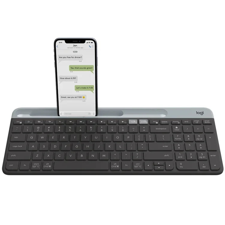 Logitech K580 Dual-Modus: Dünne und leichte kabellose Multi-Geräte-Tastatur mit Handyhalterung