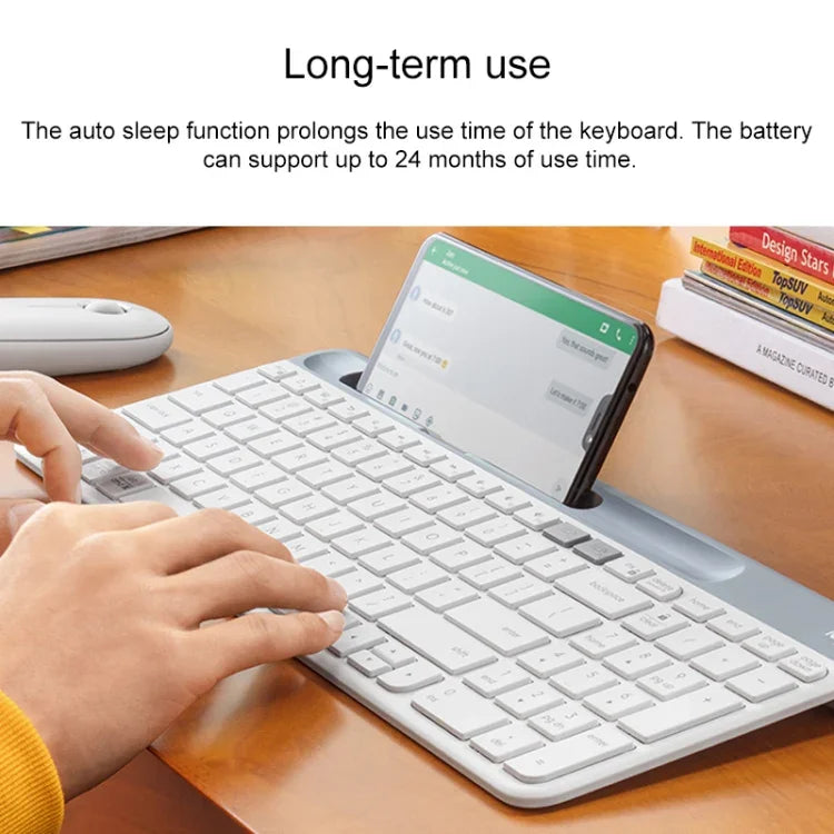 Logitech K580 Dual-Modus: Dünne und leichte kabellose Multi-Geräte-Tastatur mit Handyhalterung
