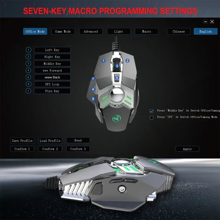 HXSJ J200 7-Tasten Programmierbare Kabelgebundene Mechanische E-Sport-Maus mit Beleuchtung
