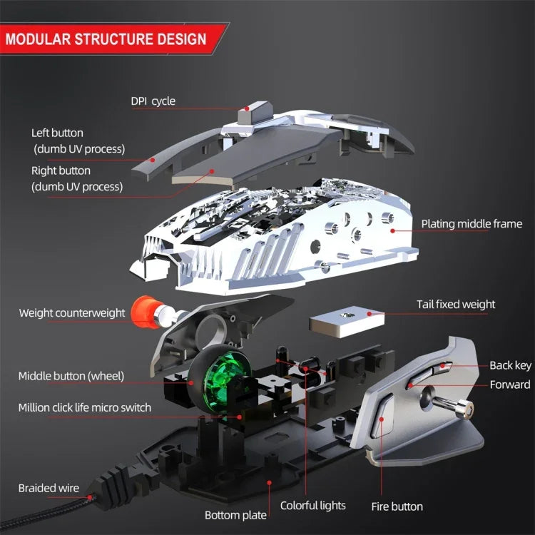 HXSJ J200 7-Tasten Programmierbare Kabelgebundene Mechanische E-Sport-Maus mit Beleuchtung