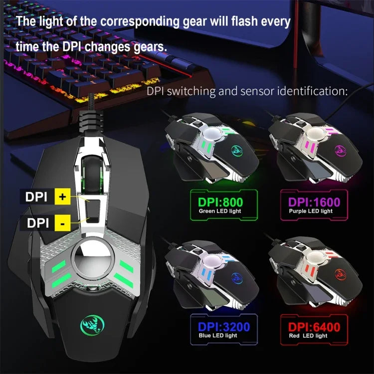 HXSJ J200 7-Tasten Programmierbare Kabelgebundene Mechanische E-Sport-Maus mit Beleuchtung