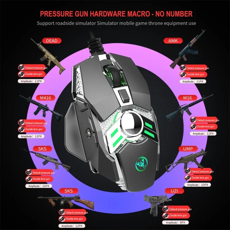 HXSJ J200 7-Tasten Programmierbare Kabelgebundene Mechanische E-Sport-Maus mit Beleuchtung