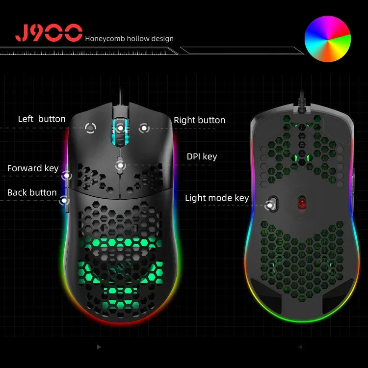 HXSJ J900 6-Tasten RGB-Beleuchtung Programmierbare Kabelgebundene Gaming-Maus (Weiß), J900 (Schwarz), J900 (Weiß)