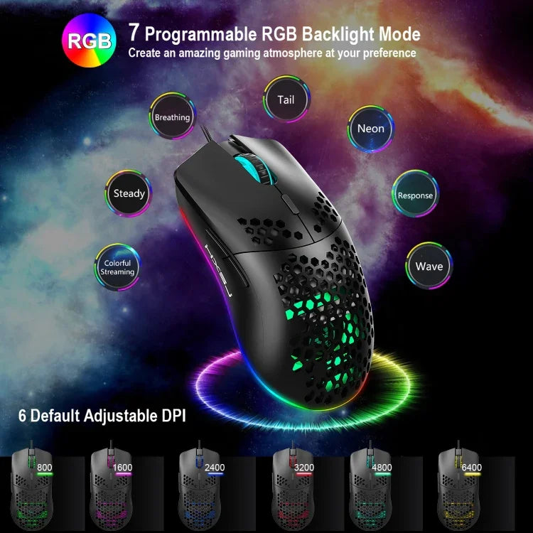 HXSJ J900 6-Tasten RGB-Beleuchtung Programmierbare Kabelgebundene Gaming-Maus (Weiß), J900 (Schwarz), J900 (Weiß)