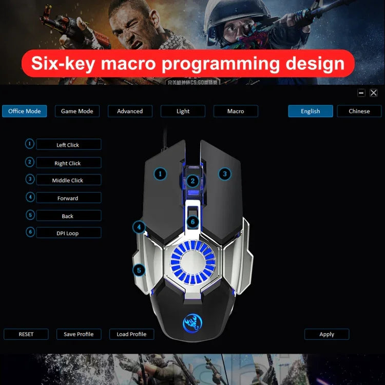 HXSJ J700 Kabelgebundene, programmierbare E-Sport-Gaming-Maus mit farbenfroher Beleuchtung, J700