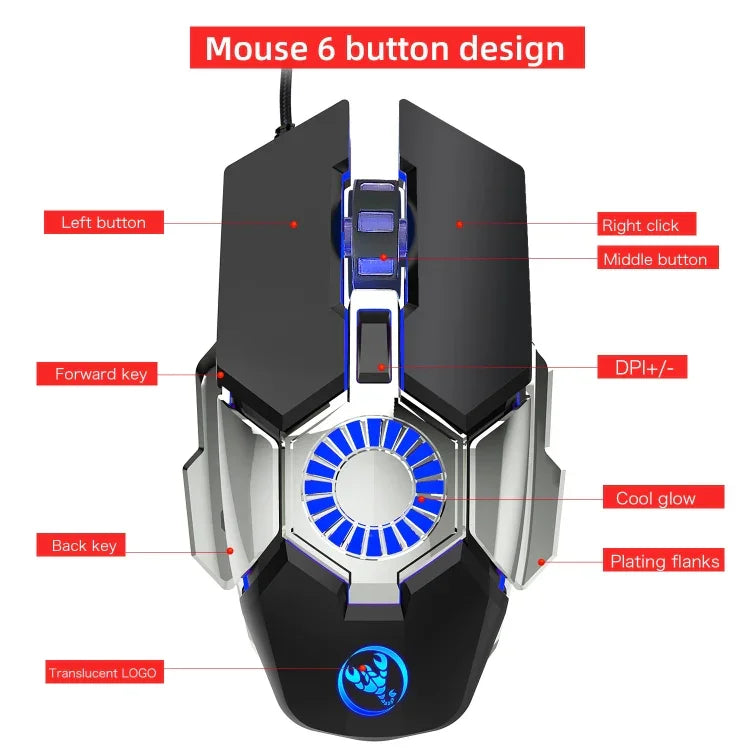 HXSJ J700 Kabelgebundene, programmierbare E-Sport-Gaming-Maus mit farbenfroher Beleuchtung, J700