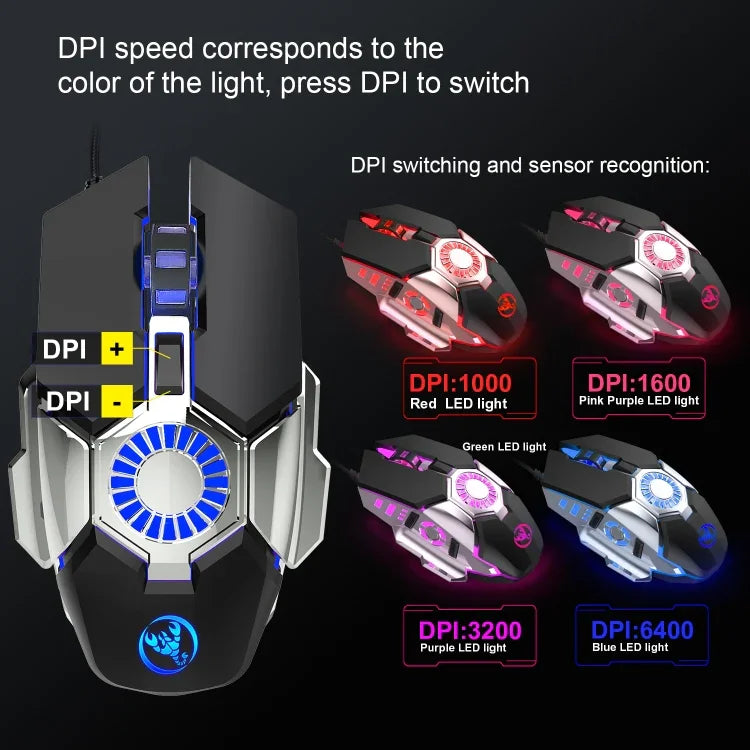 HXSJ J700 Kabelgebundene, programmierbare E-Sport-Gaming-Maus mit farbenfroher Beleuchtung, J700