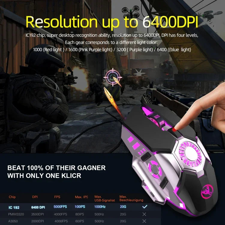 HXSJ J700 Kabelgebundene, programmierbare E-Sport-Gaming-Maus mit farbenfroher Beleuchtung, J700