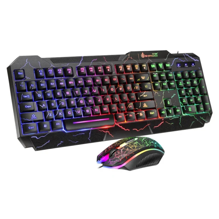 SHIPADOO D620 104-Tasten Kabelgebundenes RGB-Farb-Cracked-Backlight-Gaming-Tastatur-Maus-Set für Laptop, PC