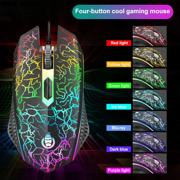 SHIPADOO D620 104-Tasten Kabelgebundenes RGB-Farb-Cracked-Backlight-Gaming-Tastatur-Maus-Set für Laptop, PC