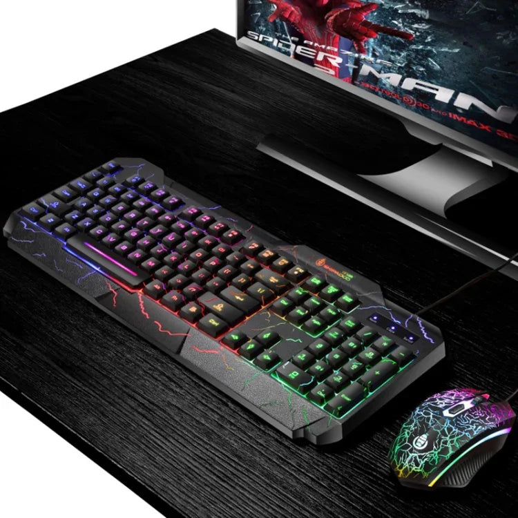 SHIPADOO D620 104-Tasten Kabelgebundenes RGB-Farb-Cracked-Backlight-Gaming-Tastatur-Maus-Set für Laptop, PC