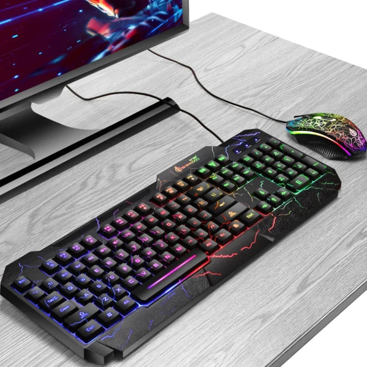 SHIPADOO D620 104-Tasten Kabelgebundenes RGB-Farb-Cracked-Backlight-Gaming-Tastatur-Maus-Set für Laptop, PC