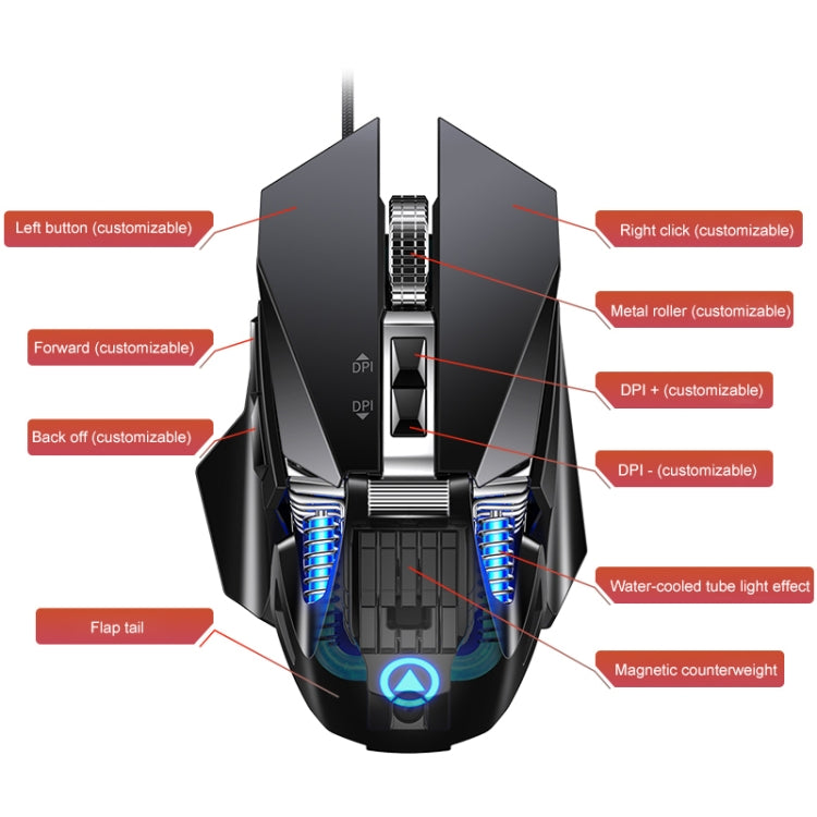 YINDIAO G10 7200 DPI, 7 Modi, einstellbare 7 Tasten, RGB-Beleuchtung, kabelgebundene mechanische Hard-Core-Makro-Maus aus Metall, Ausführung: Audio-Version