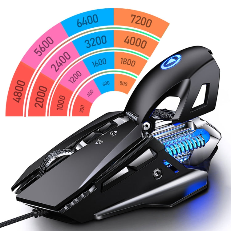 YINDIAO G10 7200 DPI, 7 Modi, einstellbare 7 Tasten, RGB-Beleuchtung, kabelgebundene mechanische Hard-Core-Makro-Maus aus Metall, Ausführung: Audio-Version