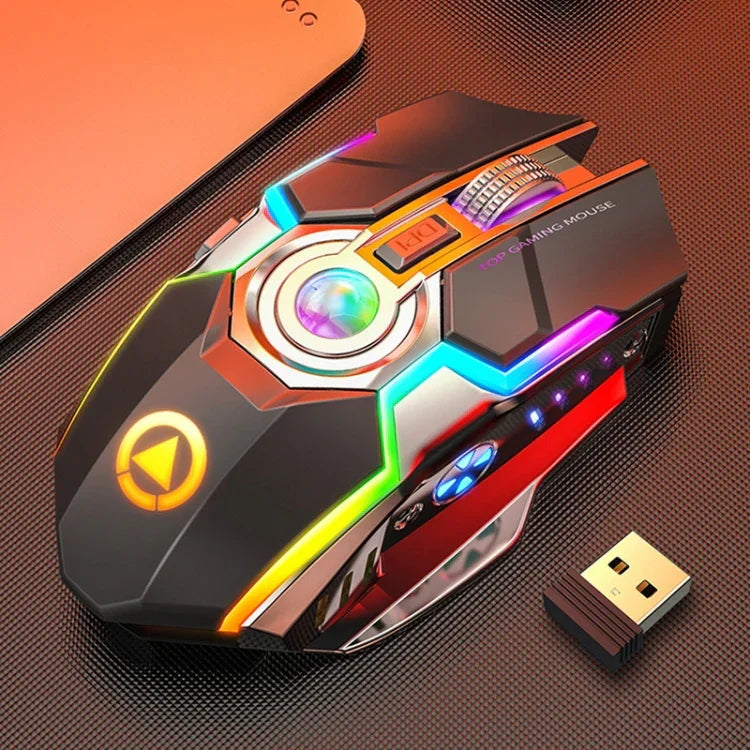 YINDIAO A5 2,4 GHz 1600 DPI Kabellose, leise Gaming-Maus mit 3 Modi, einstellbarer RGB-Beleuchtung, wiederaufladbar