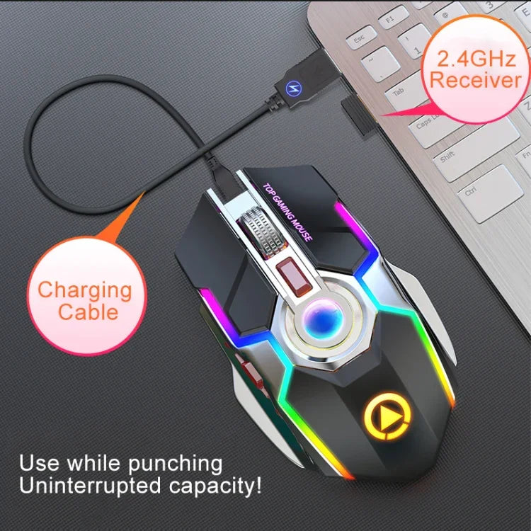 YINDIAO A5 2,4 GHz 1600 DPI Kabellose, leise Gaming-Maus mit 3 Modi, einstellbarer RGB-Beleuchtung, wiederaufladbar