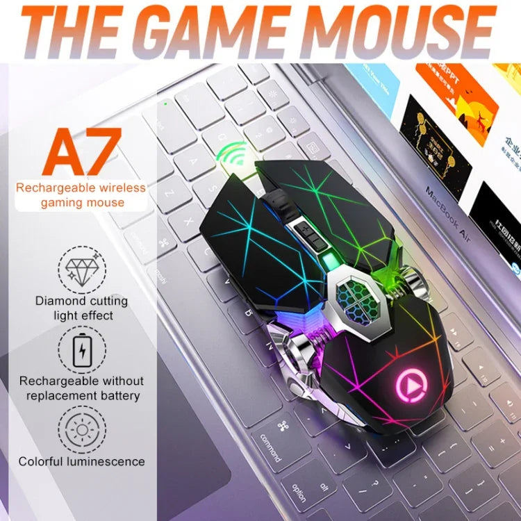 YINDIAO A7 2,4 GHz 1600 DPI 3 Modi Einstellbare 7 Tasten Wiederaufladbare RGB-Beleuchtung Kabellose Leise Gaming-Maus