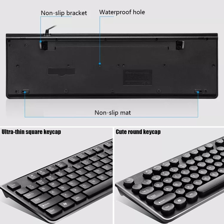 ZGB S500 USB-Kabeltastatur mit runden Tasten, runde Tasten (Schwarz), runde Tasten (Weiß)