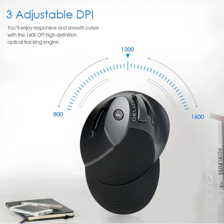 DELUX M618GX Kabellose ergonomische Vertikalmaus, optische Maus mit 1600 DPI, M618GX