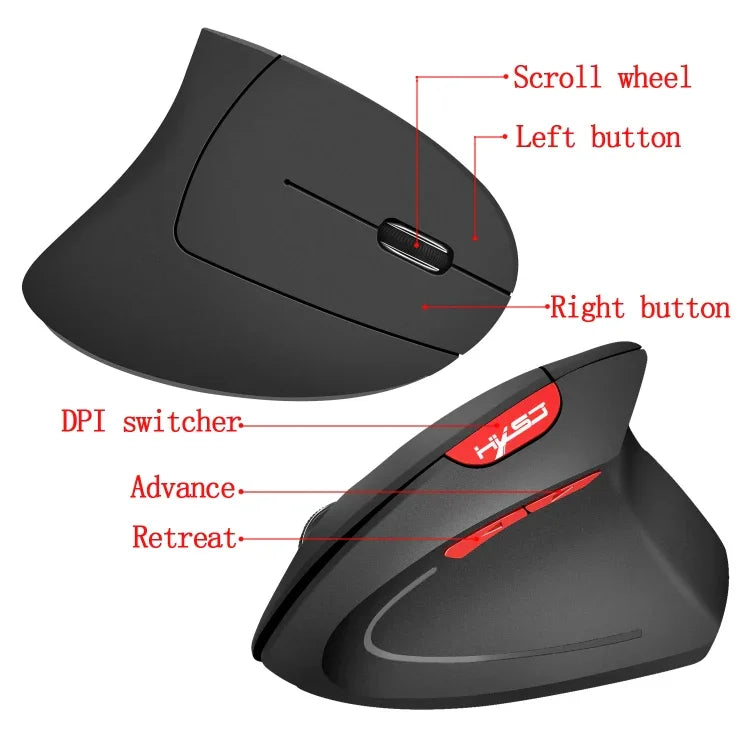HXSJ T24 6-Tasten-Funkmaus (2400 DPI, 2,4 GHz) mit USB-Empfänger, 6 Tasten, Schwarz/Grau