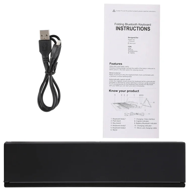 GK608 Ultradünne, faltbare Bluetooth-Tastatur V3.0, integrierte Halterung, unterstützt Android / iOS / Windows, GK608 (Schwarz), GK608 (Grau), GK608 (Gold)