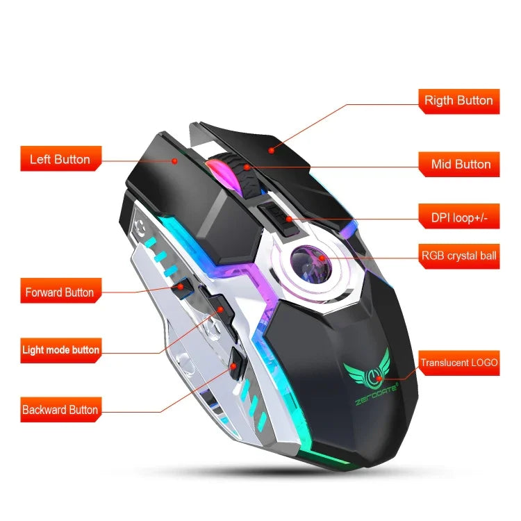 ZERODATE T30 2,4 GHz 2400 DPI Kabellose optische Maus mit drei Geschwindigkeitsstufen, einstellbarer RGB-Hintergrundbeleuchtung, Weiß