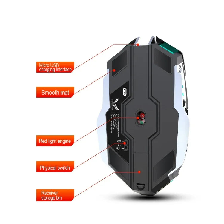 ZERODATE T30 2,4 GHz 2400 DPI Kabellose optische Maus mit drei Geschwindigkeitsstufen, einstellbarer RGB-Hintergrundbeleuchtung, Weiß