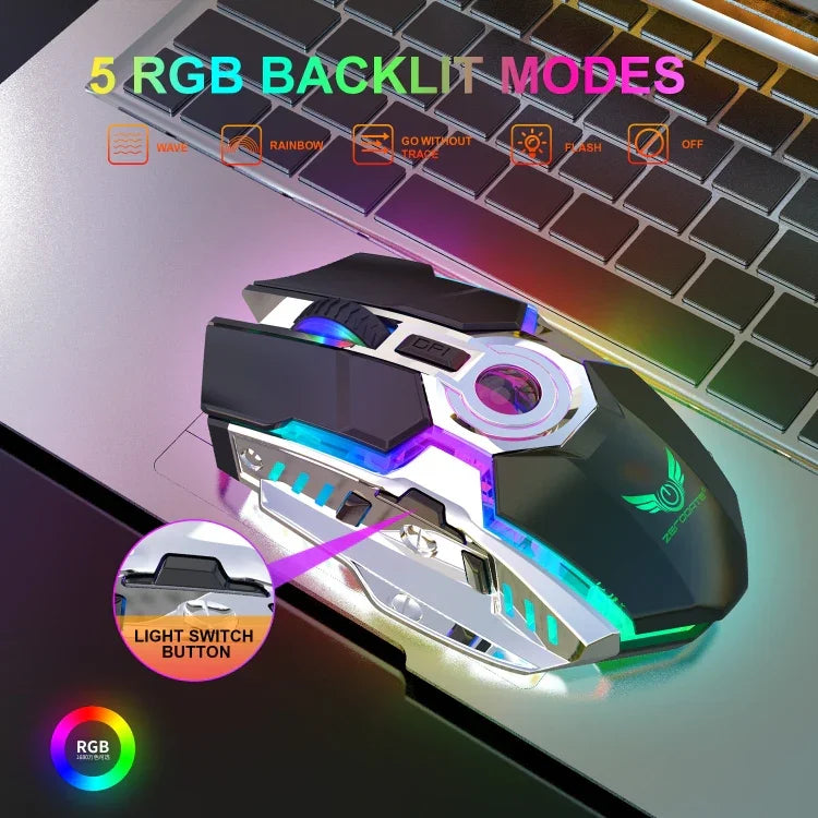 ZERODATE T30 2,4 GHz 2400 DPI Kabellose optische Maus mit drei Geschwindigkeitsstufen, einstellbarer RGB-Hintergrundbeleuchtung, Weiß