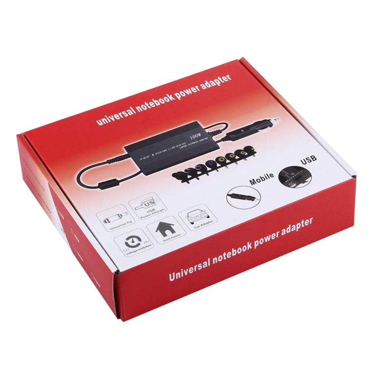 Laptop-Notebook-Netzteil 100W Universal-Ladegerät mit Autoladegerät & AC-Netzadapter & 8 Netzadaptern & 1 USB-Anschluss für Samsung, Sony, Asus, Acer, IBM, HP, DELL, US-Stecker, US-Stecker