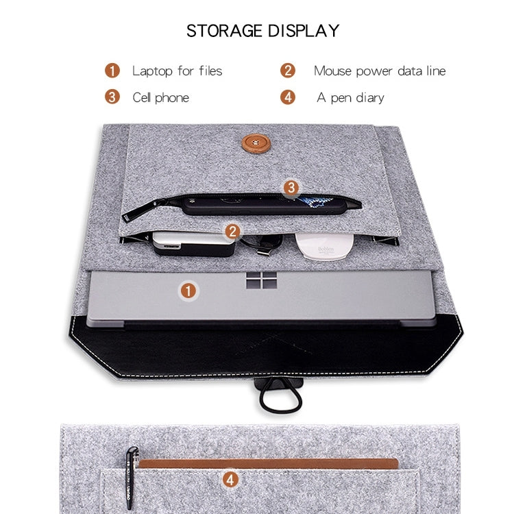 ND06 Multifunktionale Filzknopf-Laptoptasche für 12,5 Zoll Laptop, 12,5 Zoll