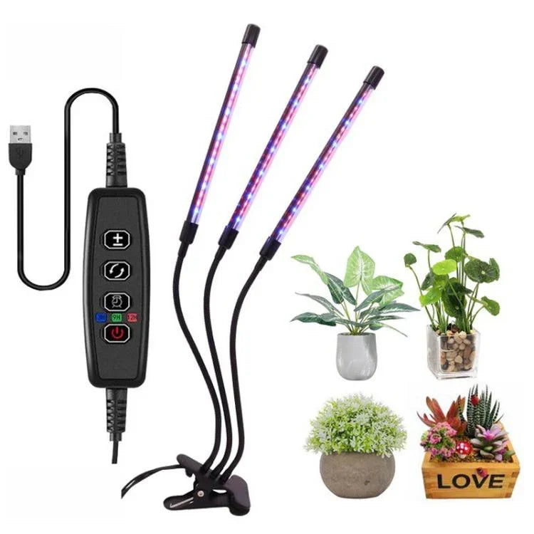 30W LED-Pflanzenlampe mit drei Köpfen, einstellbarem Spektrum und Zeitschaltuhr, USB-Stecker DC 5V, 30W