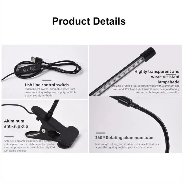 30W Triple Heads Adjustable Spectrum Timing LED Lamp for Plant Growth Lighting, USB Plug DC 5V, 30W