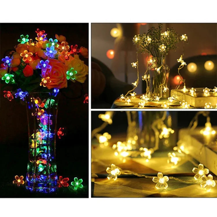 6m 40 LEDs Kirschblüten-Weihnachtsdekorationslicht, batteriebetrieben, 6m Buntes Licht, 6m Warmweißes Licht