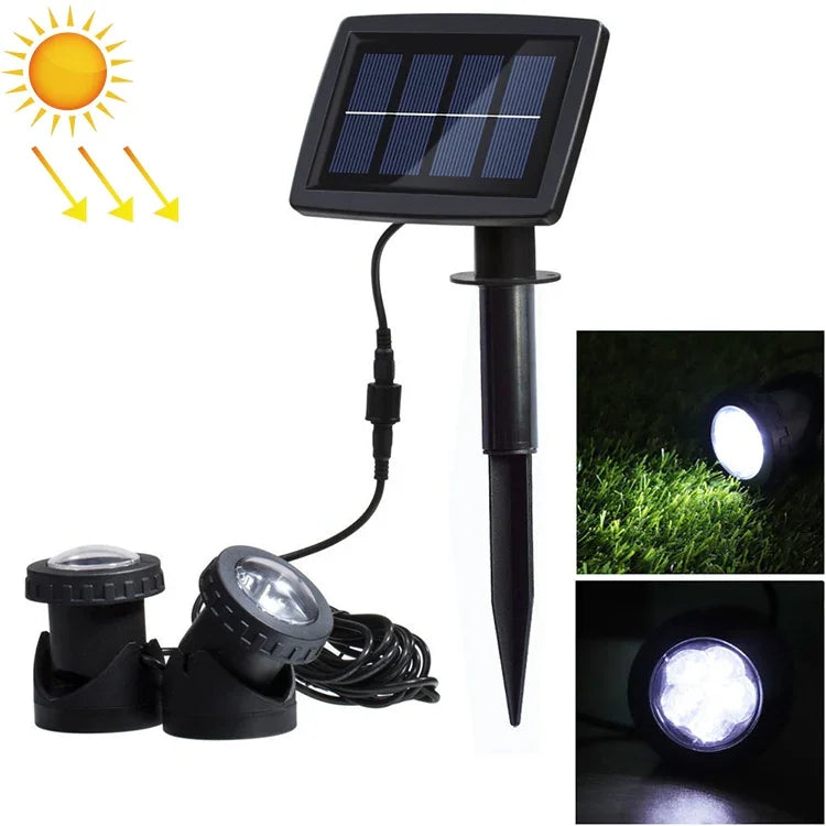 Wasserdichter LED-Solar-Unterwasserstrahler für Außenbereiche, zwei Köpfe