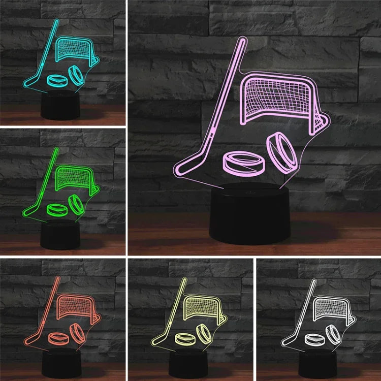 Ice Hockey Form 3D Buntes LED-Visionslicht Tischlampe, Touch-Version zum Aufladen, Touch-Version zum Aufladen