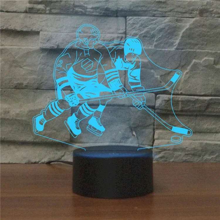 3D-Illusionslampe „Eishockey spielen“, bunte LED, aufladbare Touch-Version