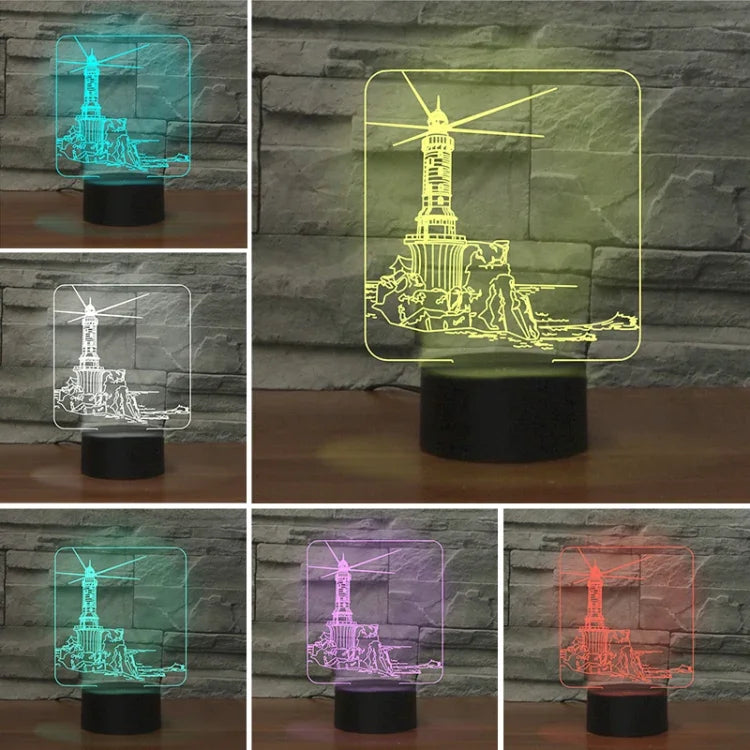 Leuchtturm Form 3D Bunte LED Vision Licht Tischlampe, 16 Farben Fernbedienungsversion
