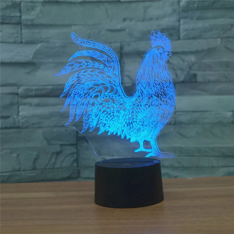 Cock Shape 3D Bunte LED Vision Licht Tischlampe, Crack Touch Version, Crack Touch Version